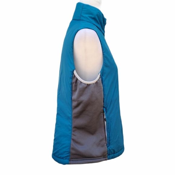 LANDS' END Blue Gray Side Panel 3 Pockets Vest Jacket Full Zip Size M High Neck - Picture 8 of 11